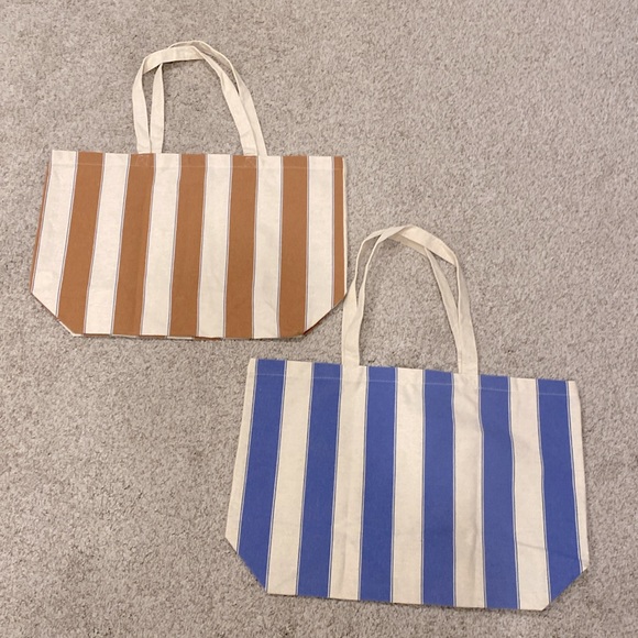 Sezane Striped Shoulder Totes Set of Two! Blue/Natural & Chartreuse/Natural - Picture 2 of 2